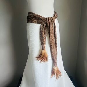 Metallic Boho Festival Scarf Belt with Feather Tassels – Artisan Style Statement
